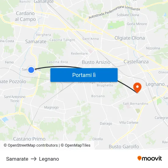 Samarate to Legnano map