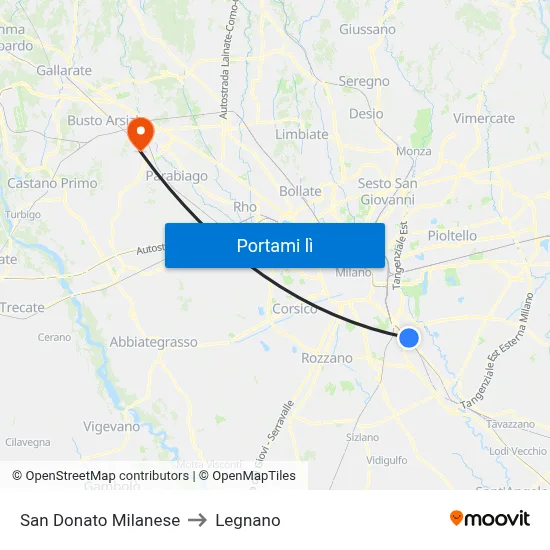 San Donato Milanese to Legnano map