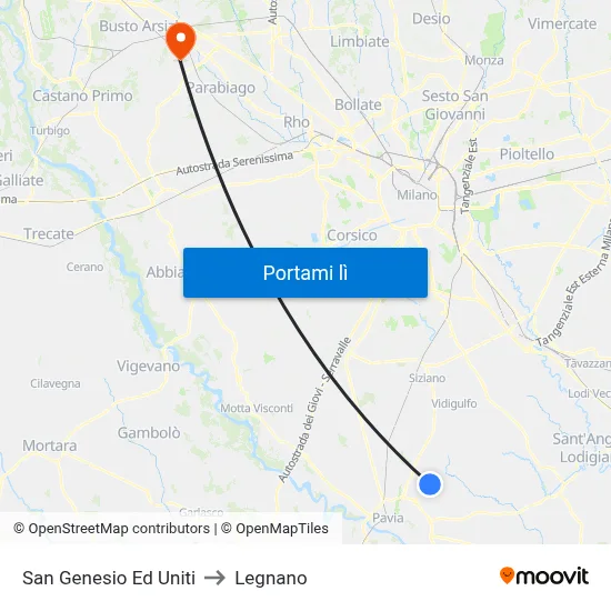 San Genesio Ed Uniti to Legnano map