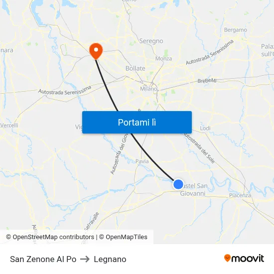 San Zenone Al Po to Legnano map