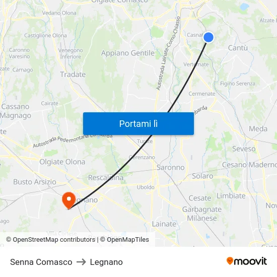 Senna Comasco to Legnano map