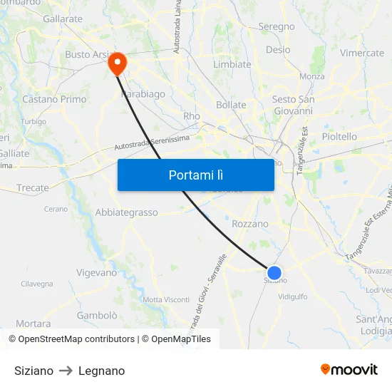 Siziano to Legnano map