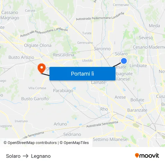 Solaro to Legnano map