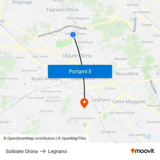 Solbiate Olona to Legnano map