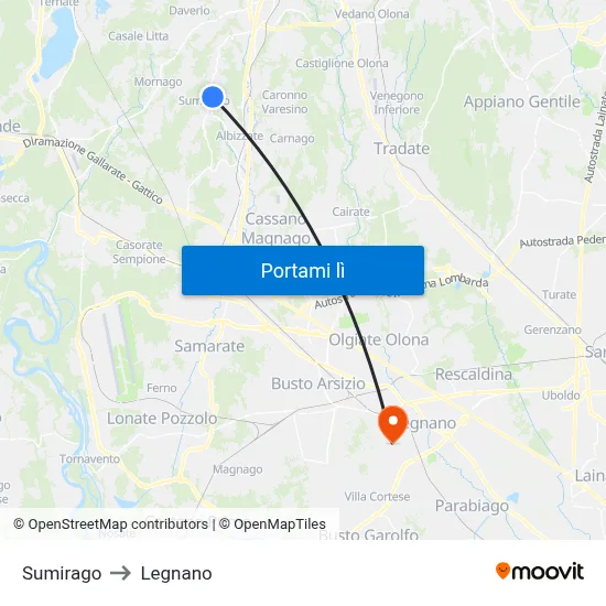 Sumirago to Legnano map