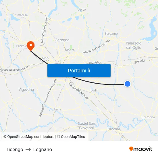 Ticengo to Legnano map