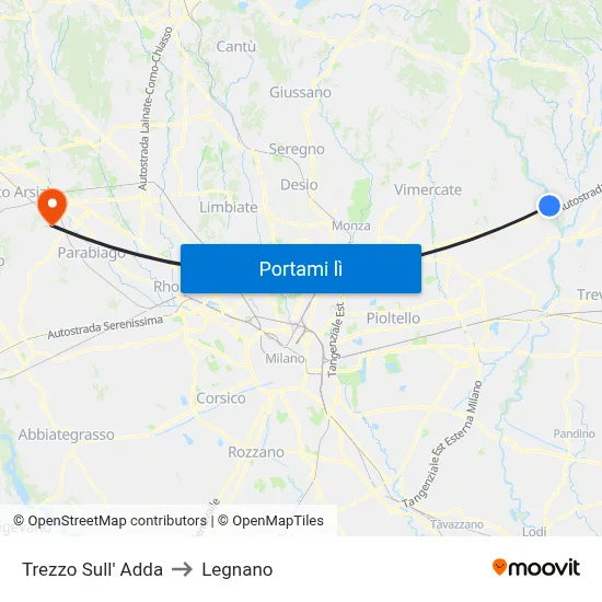 Trezzo Sull' Adda to Legnano map