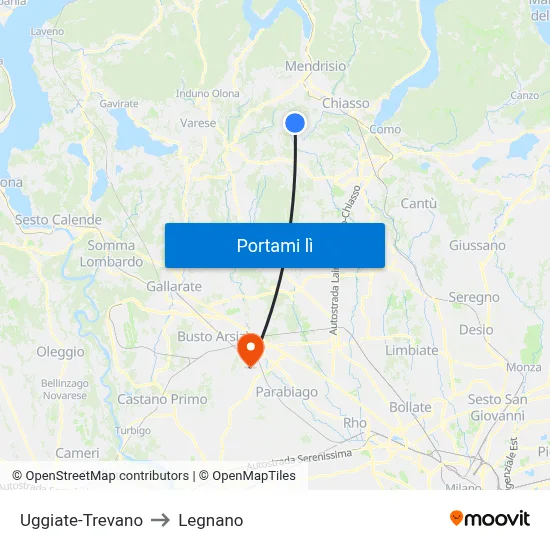 Uggiate-Trevano to Legnano map