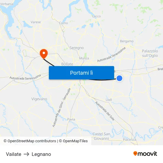 Vailate to Legnano map