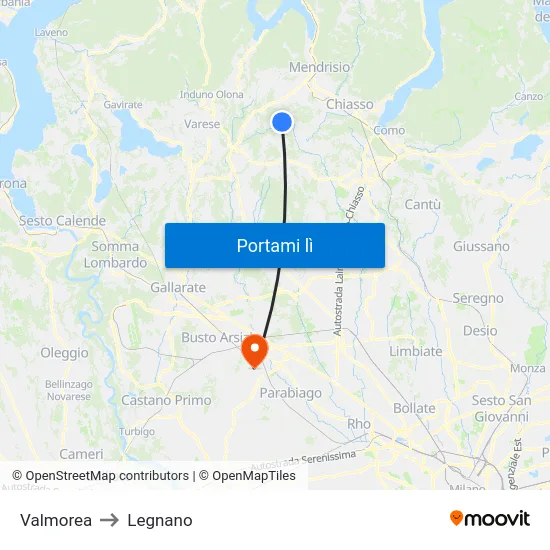 Valmorea to Legnano map