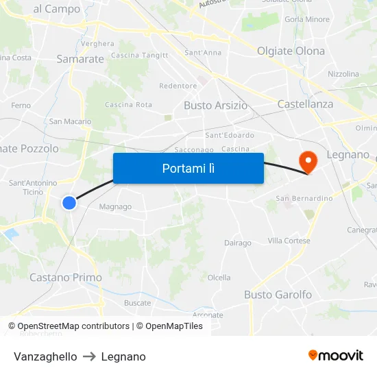 Vanzaghello to Legnano map