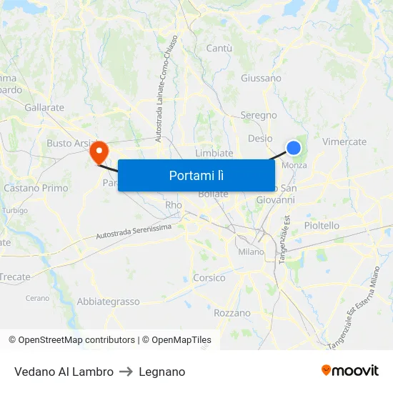 Vedano Al Lambro to Legnano map