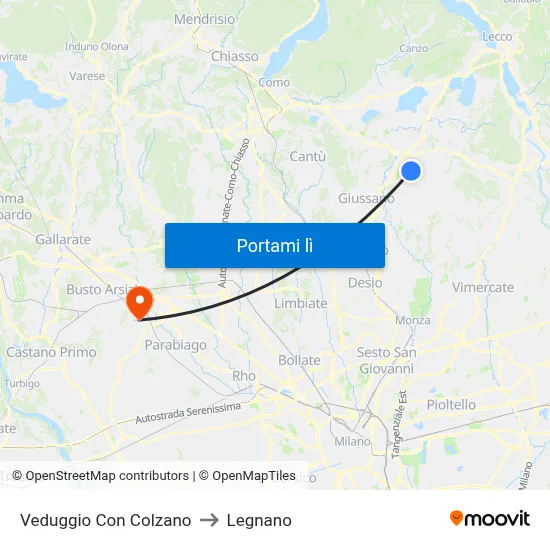 Veduggio Con Colzano to Legnano map