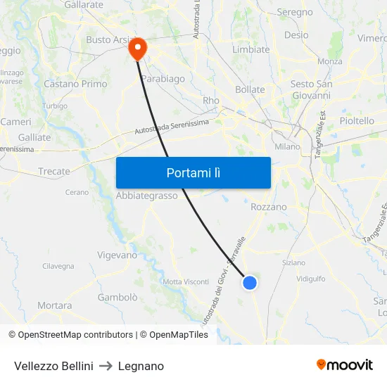 Vellezzo Bellini to Legnano map