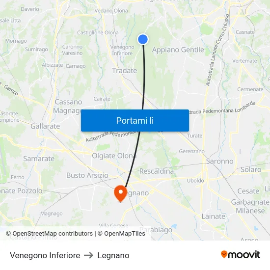 Venegono Inferiore to Legnano map