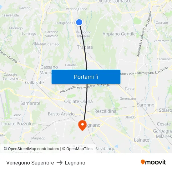 Venegono Superiore to Legnano map