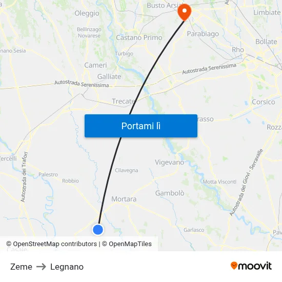 Zeme to Legnano map