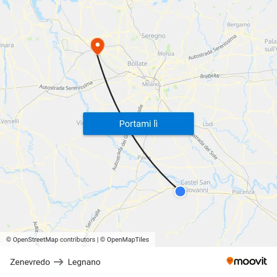 Zenevredo to Legnano map