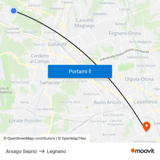 Arsago Seprio to Legnano map