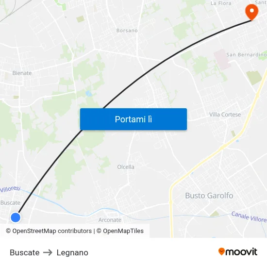 Buscate to Legnano map