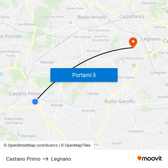 Castano Primo to Legnano map