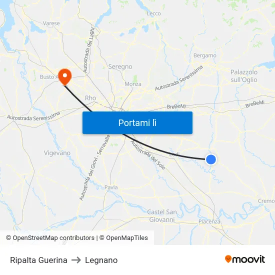 Ripalta Guerina to Legnano map