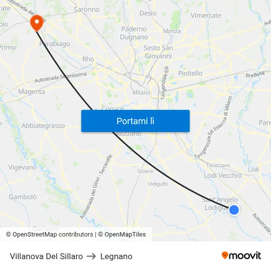 Villanova Del Sillaro to Legnano map