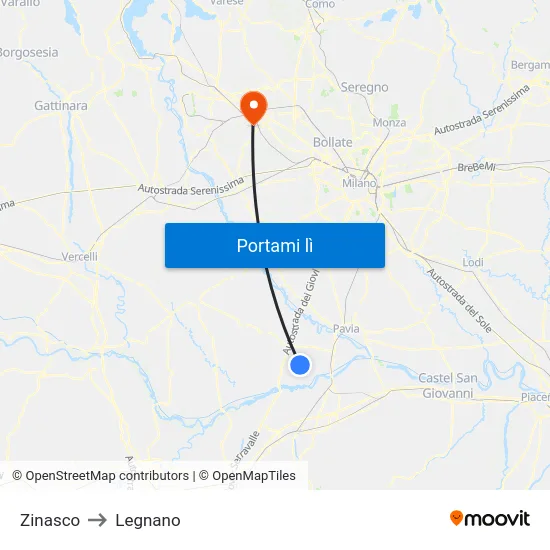 Zinasco to Legnano map