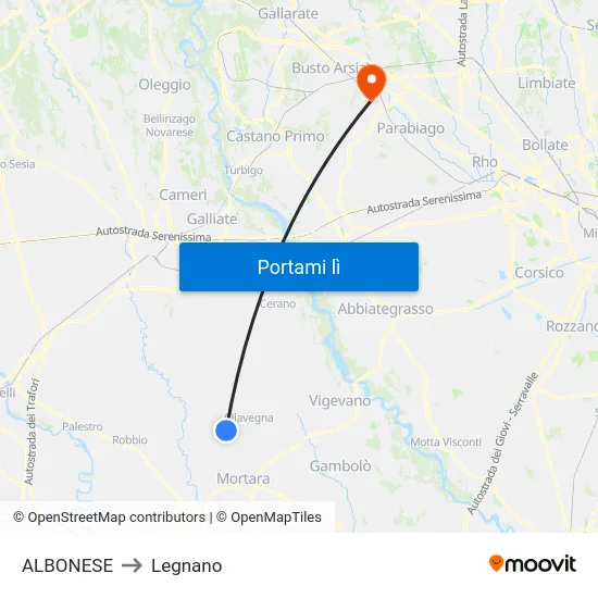 ALBONESE to Legnano map