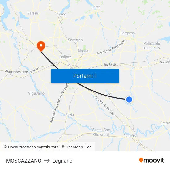 MOSCAZZANO to Legnano map
