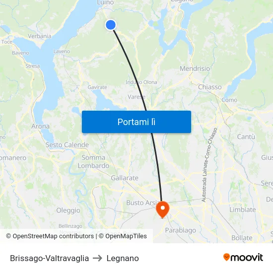 Brissago-Valtravaglia to Legnano map