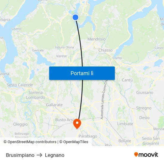 Brusimpiano to Legnano map