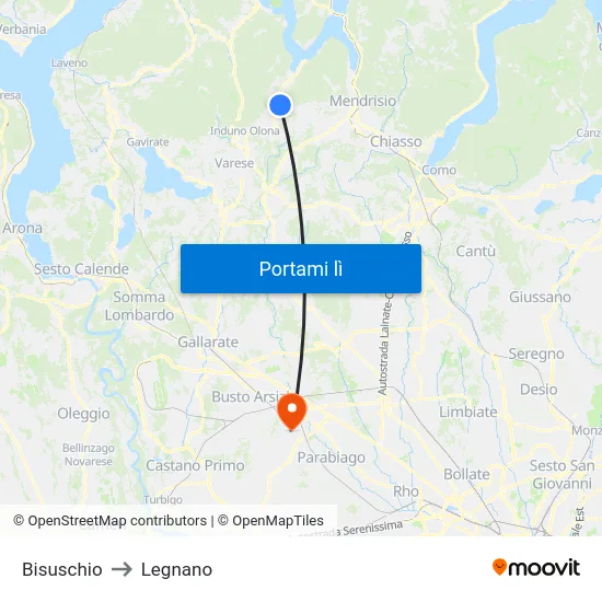 Bisuschio to Legnano map