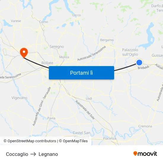 Coccaglio to Legnano map
