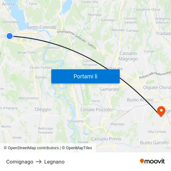 Comignago to Legnano map