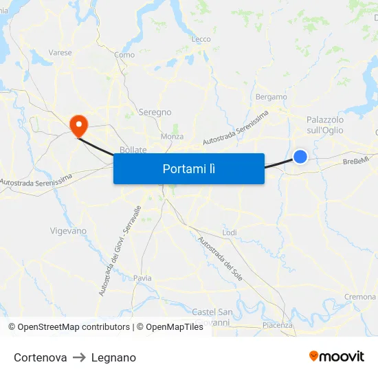 Cortenova to Legnano map