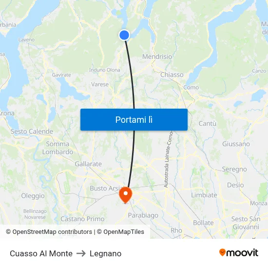 Cuasso Al Monte to Legnano map