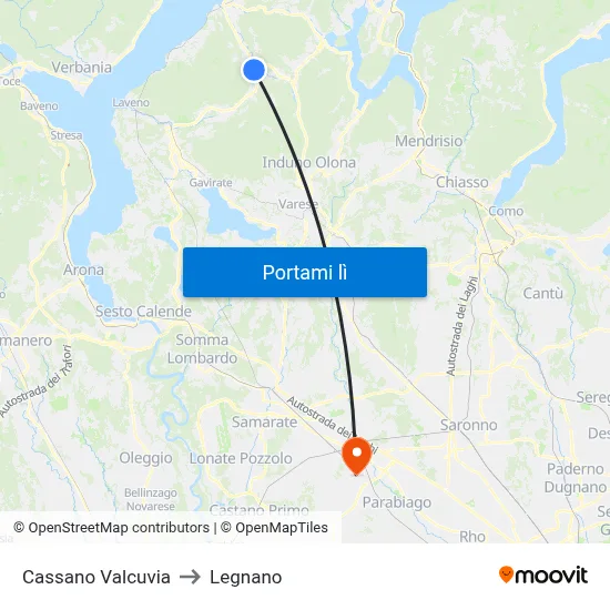 Cassano Valcuvia to Legnano map
