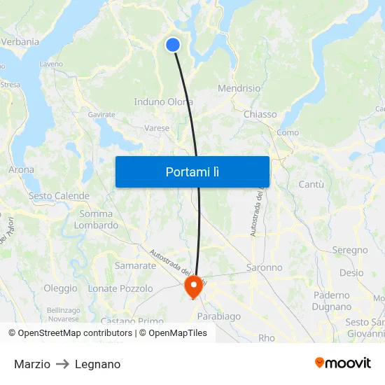 Marzio to Legnano map