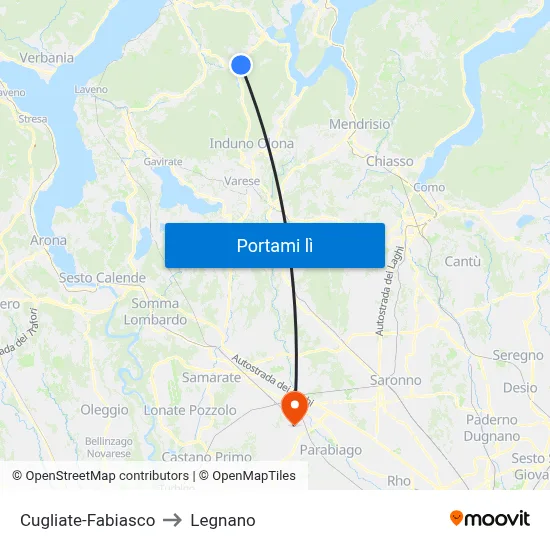 Cugliate-Fabiasco to Legnano map