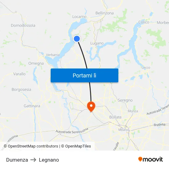 Dumenza to Legnano map