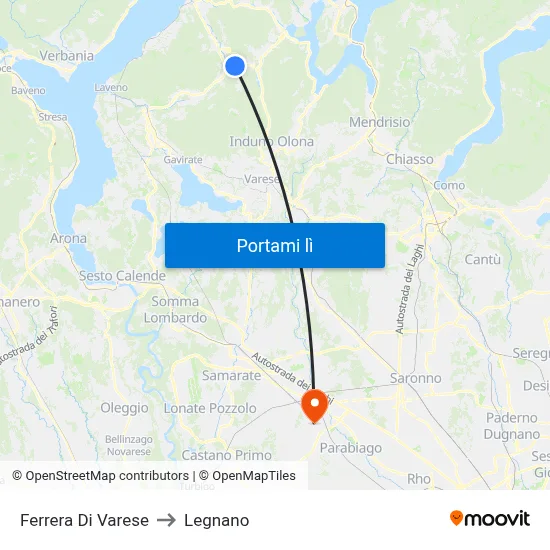 Ferrera Di Varese to Legnano map