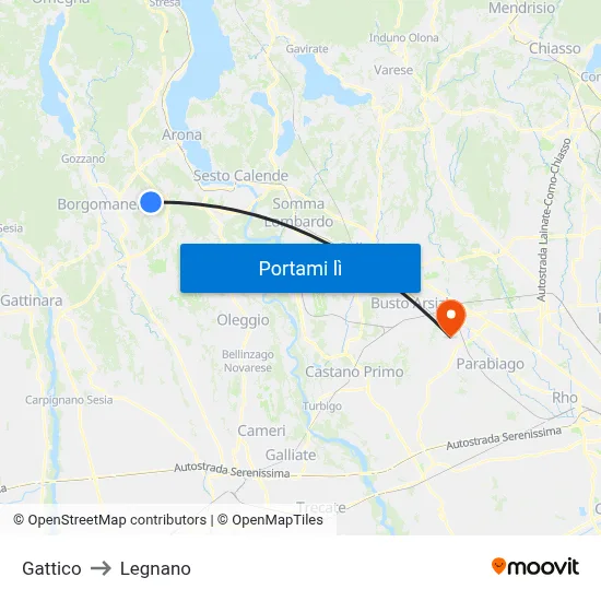 Gattico to Legnano map