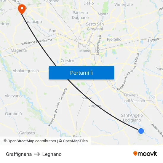 Graffignana to Legnano map