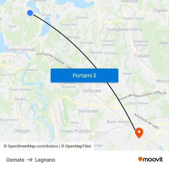 Osmate to Legnano map