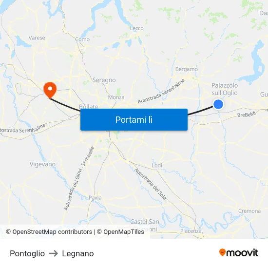 Pontoglio to Legnano map