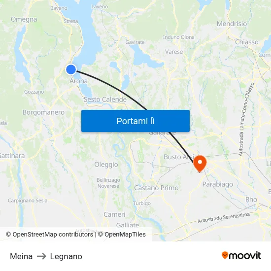 Meina to Legnano map