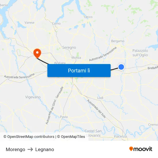 Morengo to Legnano map