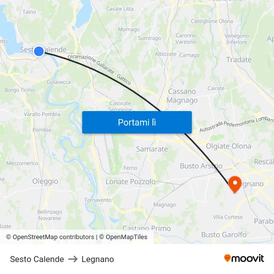 Sesto Calende to Legnano map
