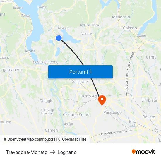 Travedona-Monate to Legnano map
